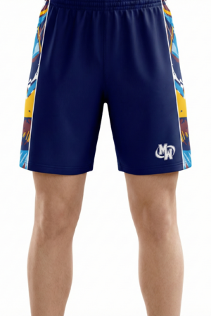 Maania Wears Men’s Navy Blue Baseball Shorts – Performance Training Shorts with Geometric Side Panels
