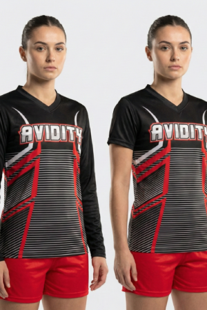 Women's Performance Volleyball Uniform Set | Black & Red Stripe Design | Long or Short Sleeve