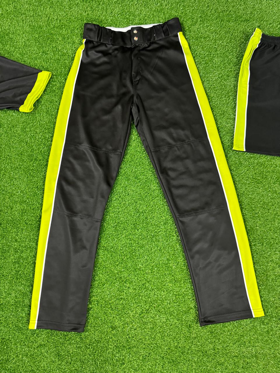 Maania Wears Men’s Black Baseball Pants – Wide Neon Yellow Side Stripe - Image 2
