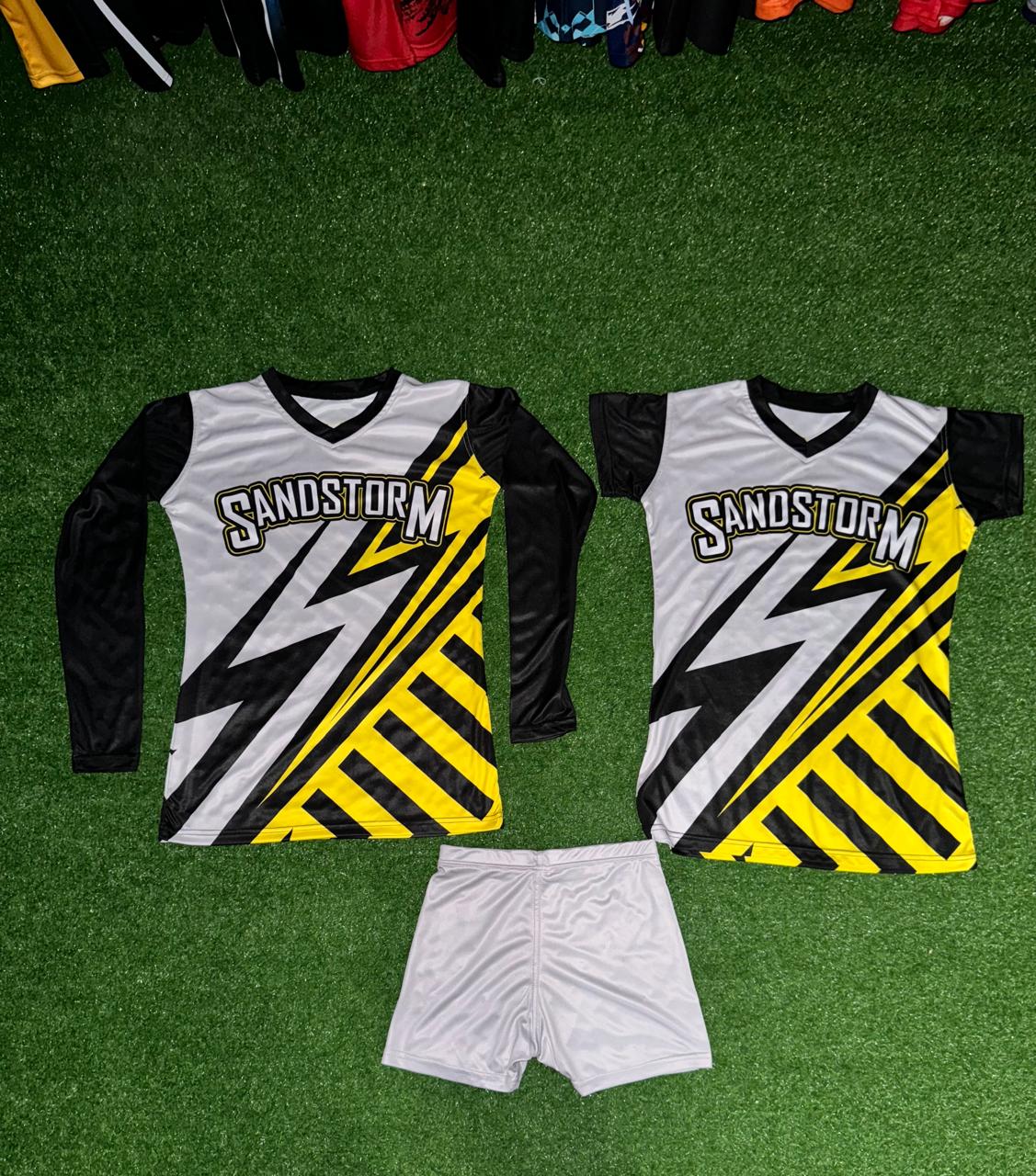 "SANDSTORM" Performance Volleyball Jersey and Shorts Set | Bold White, Black, and Yellow Graphic - Image 2